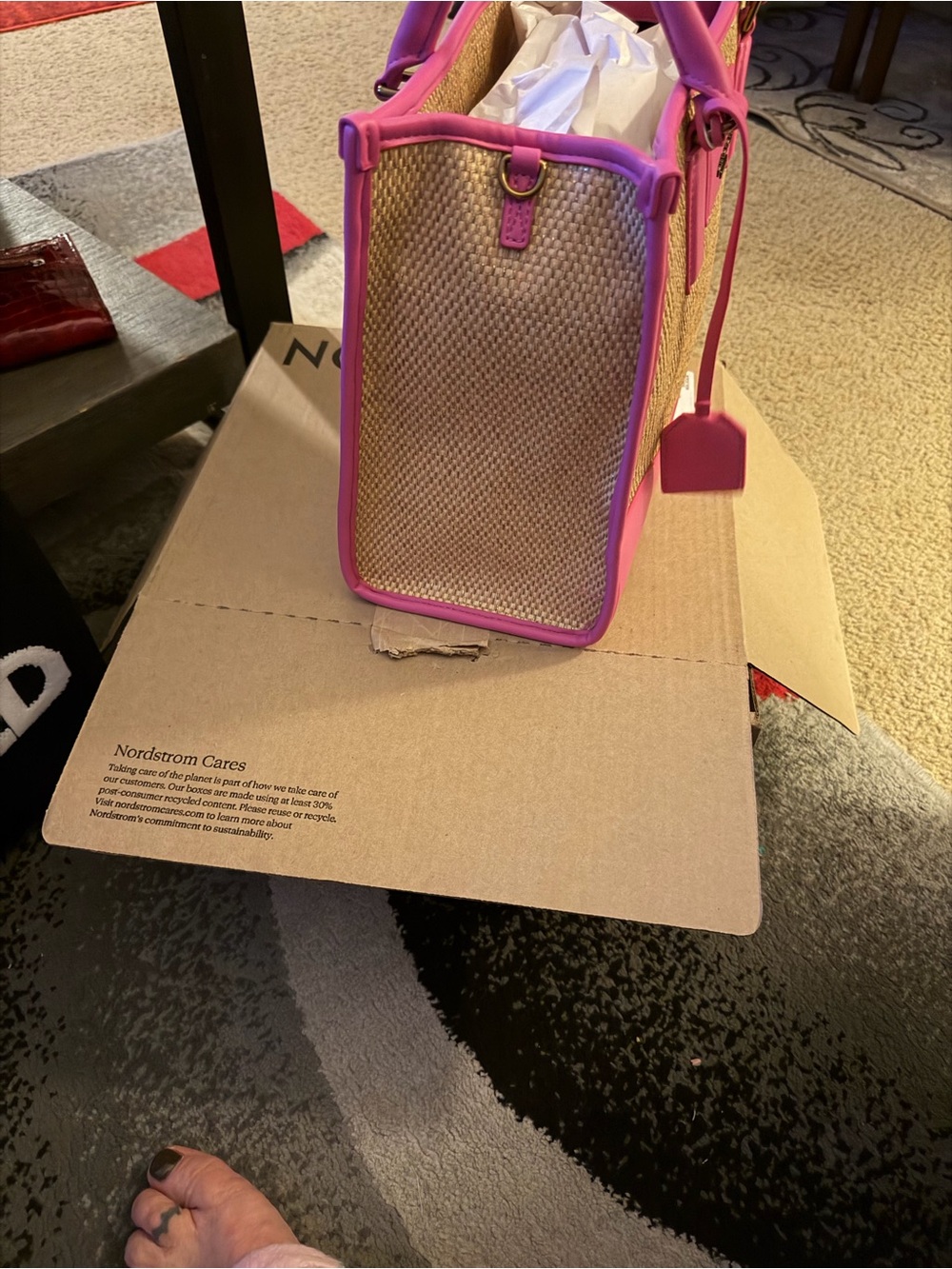 Pink Straw-Trim Tote - Picture 11 of 15